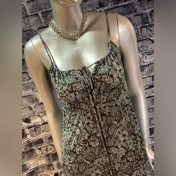 Brown & Mint Blue Floral Summer Sun Dress - Picture 4 of 8